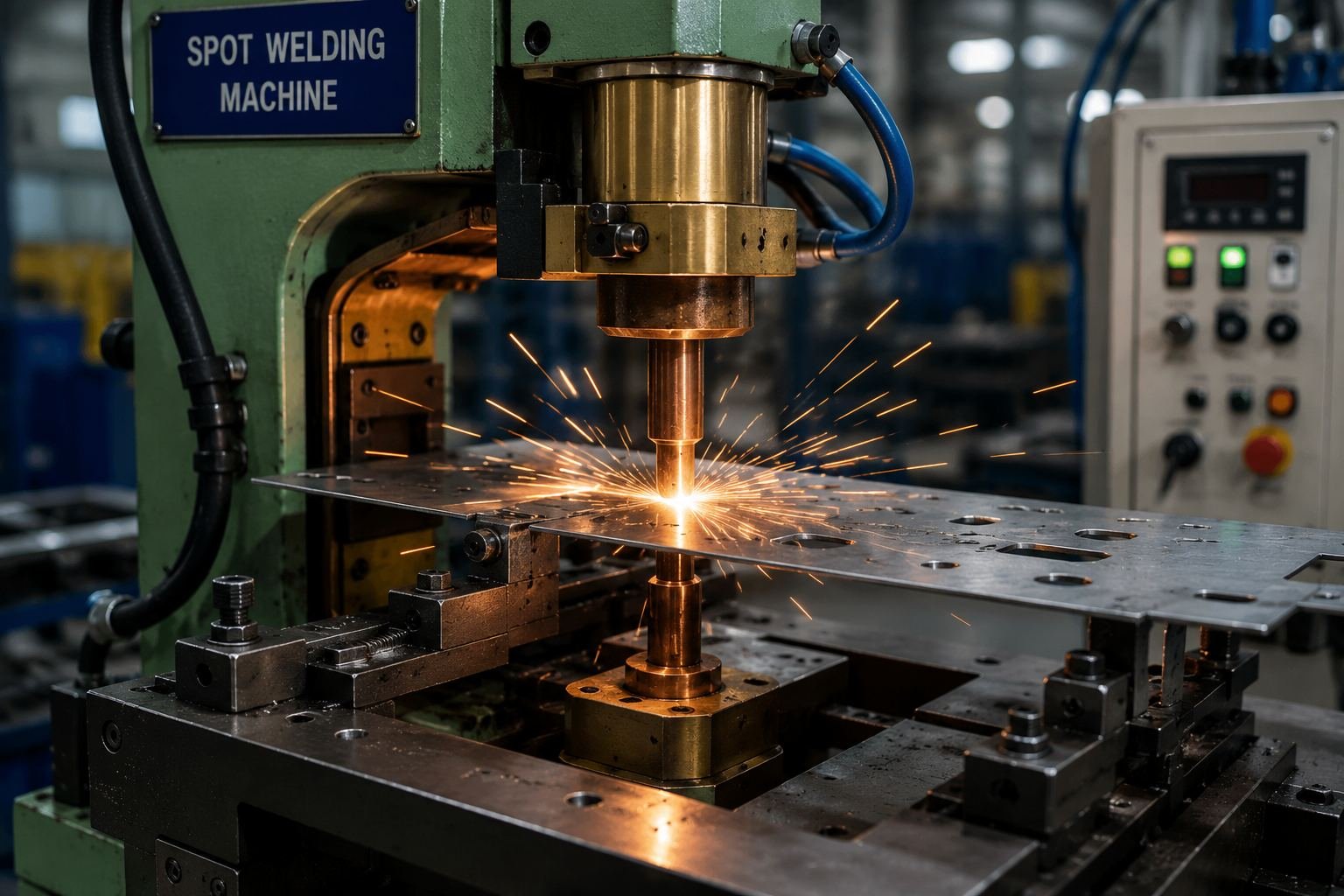 Spot welding machine joining sheet metal